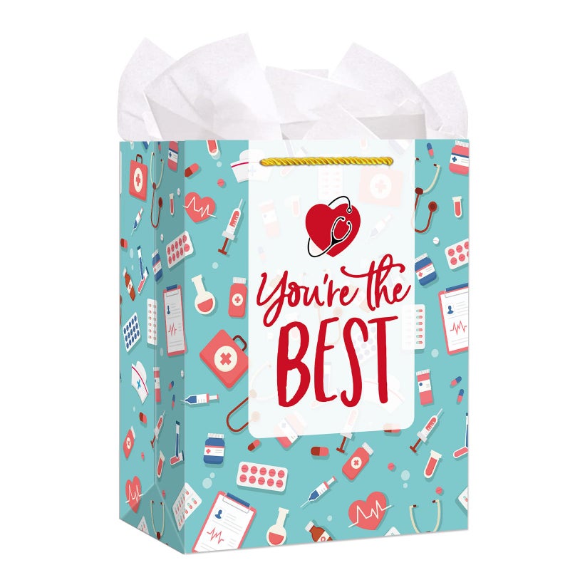 FaCraft Nurse Graduation Gifts Bag - 13" Large Nurse Gift Bags with Tissue Paper for Women Men New Nurses Nursing School Graduation Gifts for Her Him Graduates New Nursing Student Medical School Party - Image 1